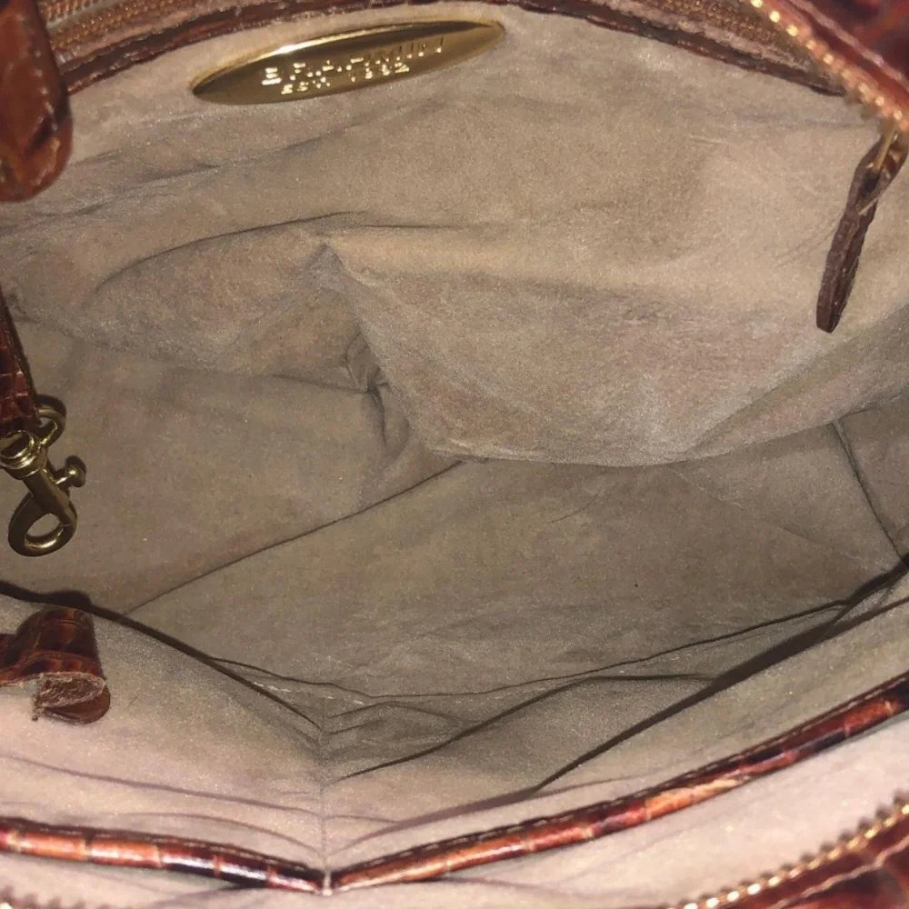 Women’s Brahmin Canvas Melbourne Trim Satchel Shoulder Tan/Brown Bag